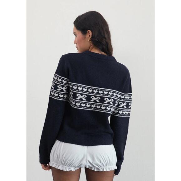 Namirta Knitted Sweater In Peacoat With Fairisle Bow - Picture 3 of 4